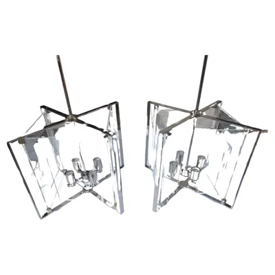 Pre-owned George Kovacs Pair Of Mid Century Modern Lucite With Chrome Hanging Pendant Lamps In Transparent