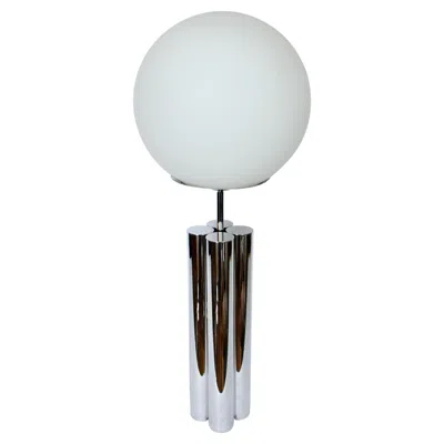 Pre-owned George Kovacs Robert Sonneman Quadrilobed Polished Aluminum Table Lamp With Frosted Globe In Transparent