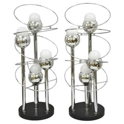 Pre-owned George Kovacs Vintage Mid Century Modern  Spiral Chrome Ball Table Lamps - A Pair In Transparent