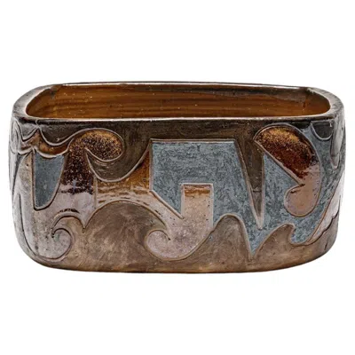 Pre-owned George Martin Square Stoneware Pot With Abstract Decoration By Georges Martin, Circa 1970-1980 In Brown