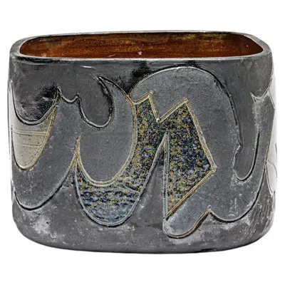Pre-owned George Martin Square Stoneware Pot With Abstract Decoration By Georges Martin, Circa 1970-1980 In Gray