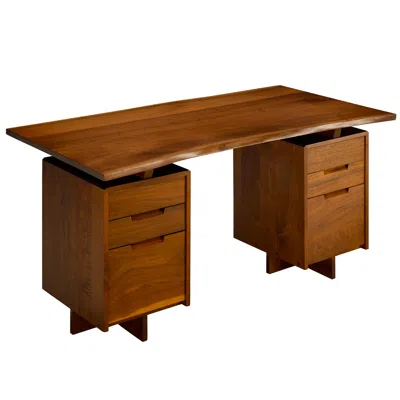 Pre-owned George Nakashima Studio George Nakashima Double Pedestal Desk With Live-edge Top In Brown