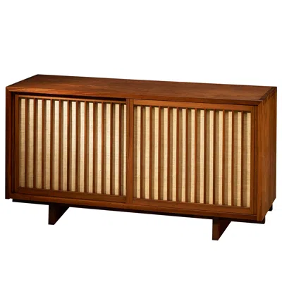 Pre-owned George Nakashima Studio George Nakashima Double Sliding-door Cabinet In Walnut And Pandanus Cloth Yes In Brown