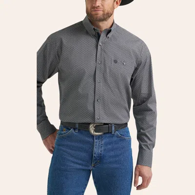 George Strait Dark Gray Black & White Geo Print Shirt