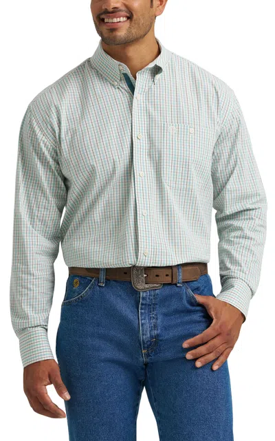 George Strait Men's Aqua & White Plaid Print Western Shirt