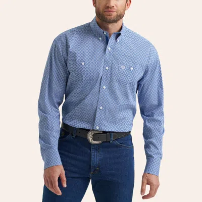 George Strait Men's Blue & White Geo Print Shirt