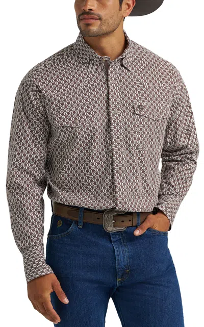 George Strait Men's Brown & Cream Geo Print Western Shirt In White