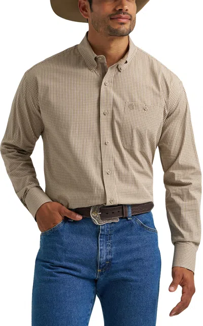 George Strait Men's Brown & Olive Plaid Print Western Shirt