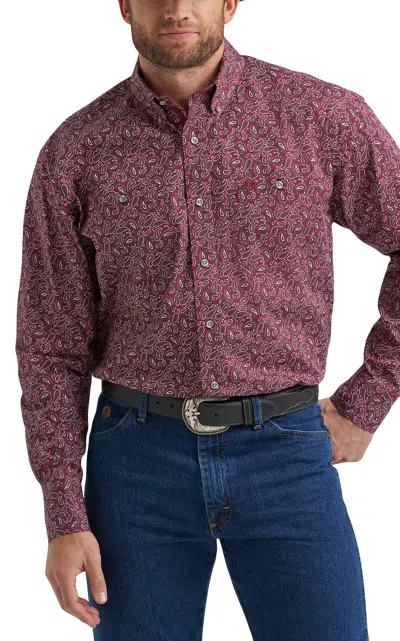George Strait Men's Burgundy Paisley Print Button Down Shirt