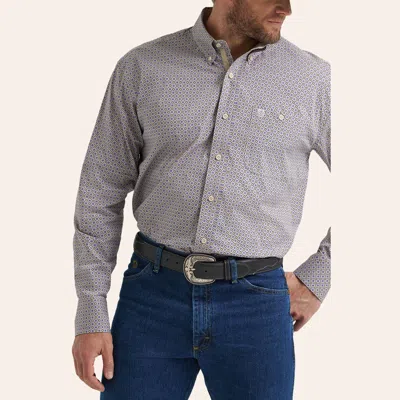 George Strait Men's Medium Stone & Purple Medallion Print Shirt In Gray