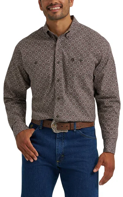 George Strait Wrangler  Men's Coffee Burst Print Long Sleeve Western Shirt In Brown