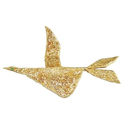 Pre-owned Georges Braque Paris Vintage Hammered Gold Bird Brooch In Multi