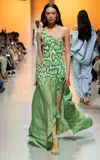 Georges Hobeika Asymmetric Embellished Georgette Gown In Green