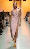 Georges Hobeika Asymmetric Floral-appliquéd Gabardine Midi Dress In Pink
