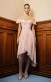 Georges Hobeika Asymmetric Silk-blend Midi Dress In Pink