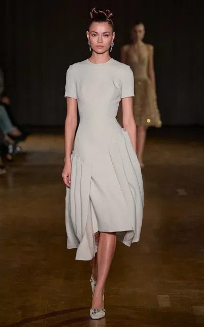 Georges Hobeika Asymmetrical Pleated Midi Dress In Neutral