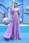 Shop Georges Hobeika Beaded Georgette Gown In Purple