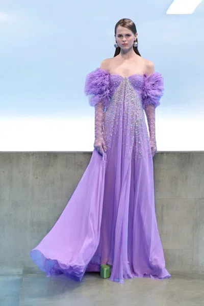 Georges Hobeika Beaded Georgette-gown In Purple
