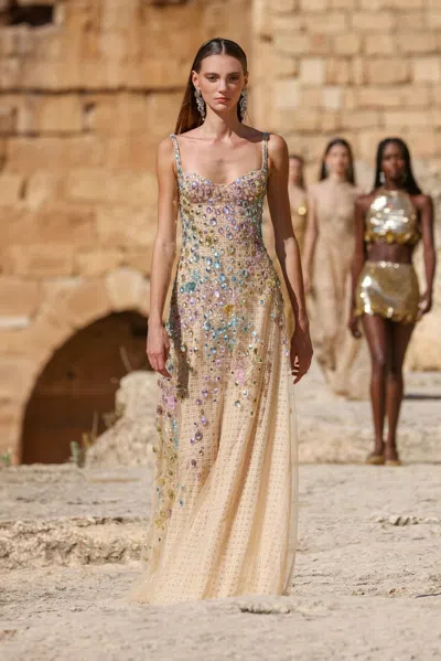 Georges Hobeika Beaded Lace Dress In Multi