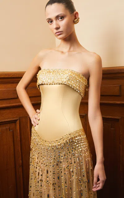Georges Hobeika Beaded Silk-blend Satin Evening Gown In Gold