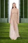 GEORGES HOBEIKA BEADED TULLE GOWN WITH SATIN 3D FLOWERS