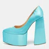 Georges Hobeika Blue Satin Platform Block Heel Pumps In Multi