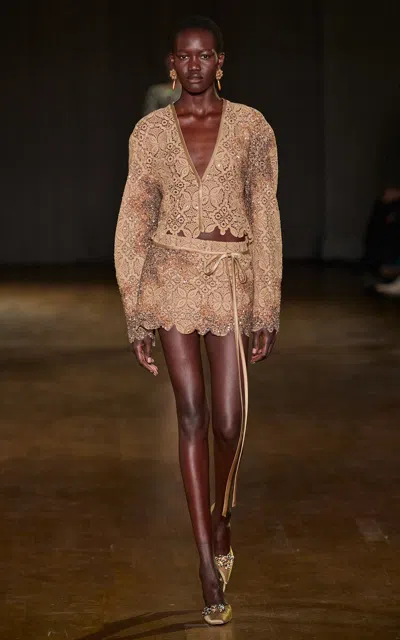 Georges Hobeika Boxy Lace Top In Neutral