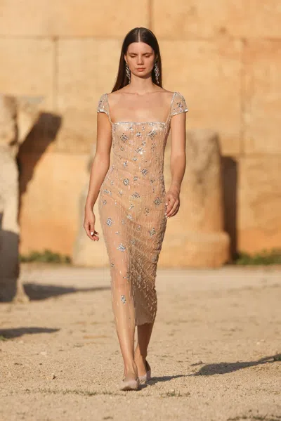 Georges Hobeika Cap Sleeve Beaded Dress In Multi