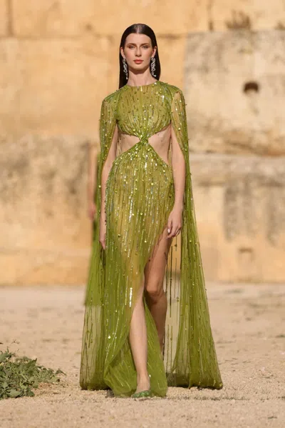 Georges Hobeika Caped Dress With Draped Twist In Multi