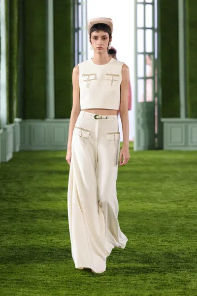 Georges Hobeika Crepe Crop Top With Pants In Beige