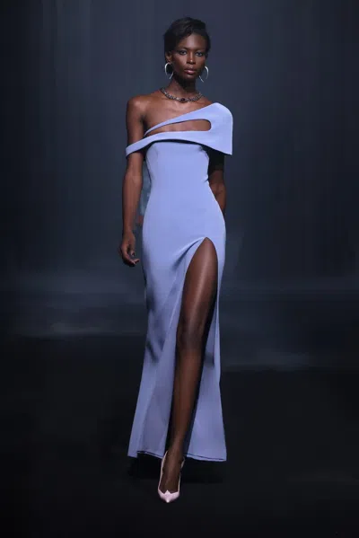 Georges Hobeika Crêpe Dress With Asymmetrical Collar In Blue