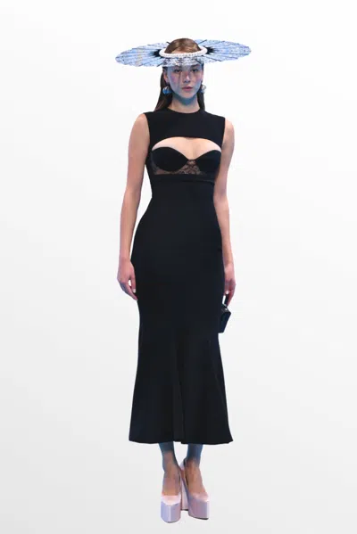 Georges Hobeika Crepe-dress With Lace Panel In Black