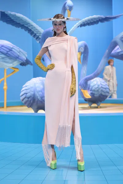 Georges Hobeika Crepe Dress With Shawl In Pink