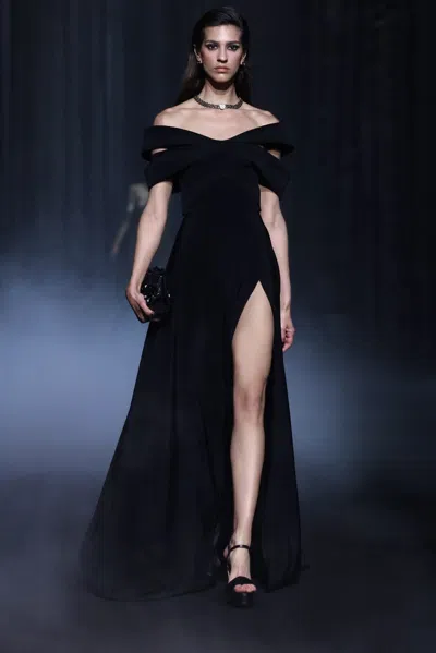 Georges Hobeika Crêpe Gown With Bow-like Collar In Black