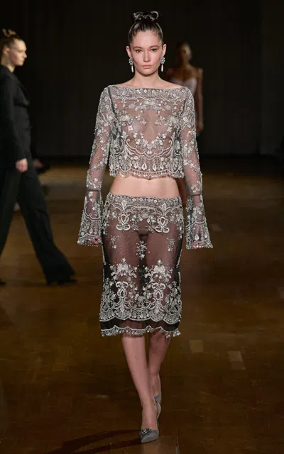 Georges Hobeika Cropped Embellished Top In Multi