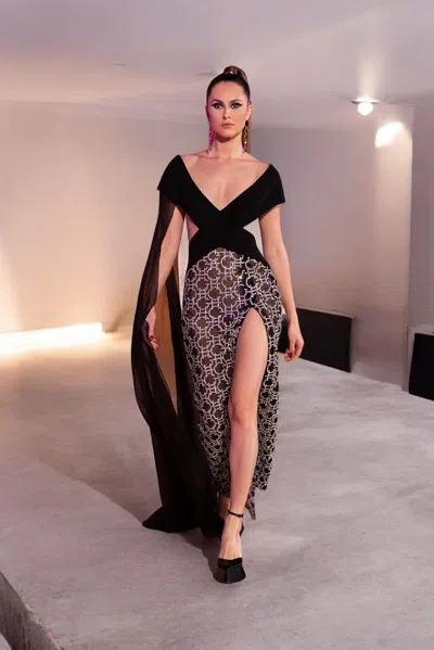 Georges Hobeika Cross Over- Shawl Dress In Black