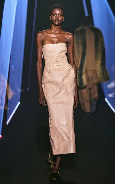 Georges Hobeika Crunched Strapless Dress In Nude