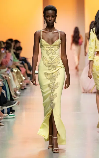 Georges Hobeika Crystal-embellished Crepe Maxi Dress In Yellow
