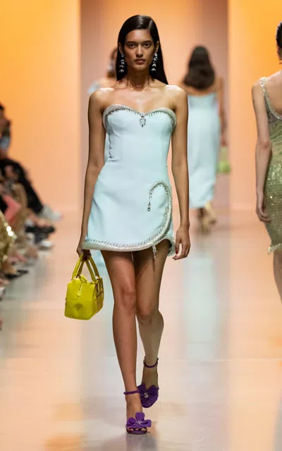 Georges Hobeika Crystal-embellished Crepe Mini Dress In Blue