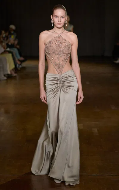 Georges Hobeika Cutout Ruched Maxi Dress In Gray