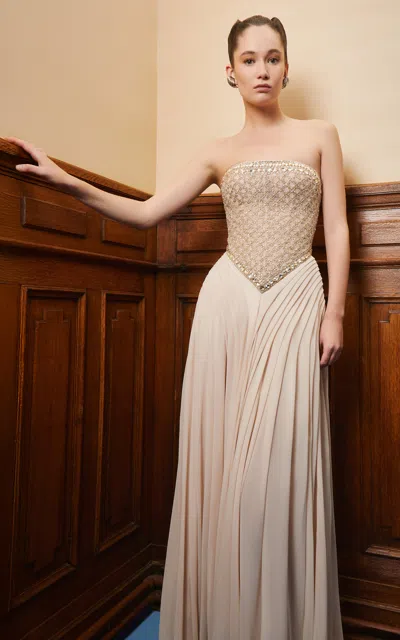 Georges Hobeika Draped Silk-blend Evening Gown In Pink
