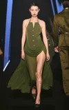 Georges Hobeika Draped Slit Dress In Olive