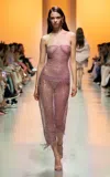 Georges Hobeika Embellished Chainmail Strapless Top In Pink