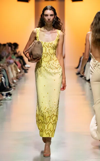 Georges Hobeika Embellished Crepe Maxi Dress In Yellow