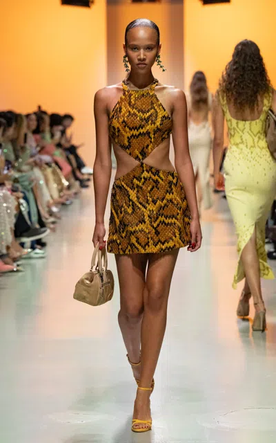 Georges Hobeika Embellished Cutout Tulle Mini Dress In Bronze