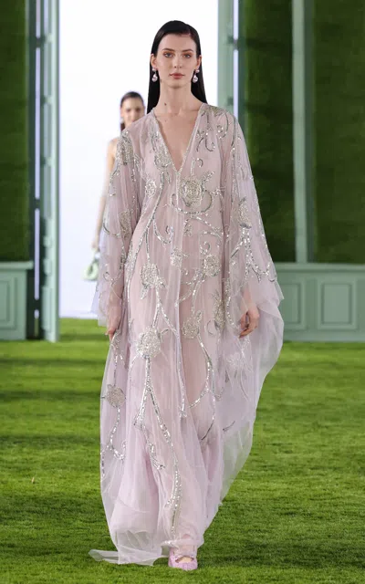 Georges Hobeika Embellished Georgette Caftan In Purple