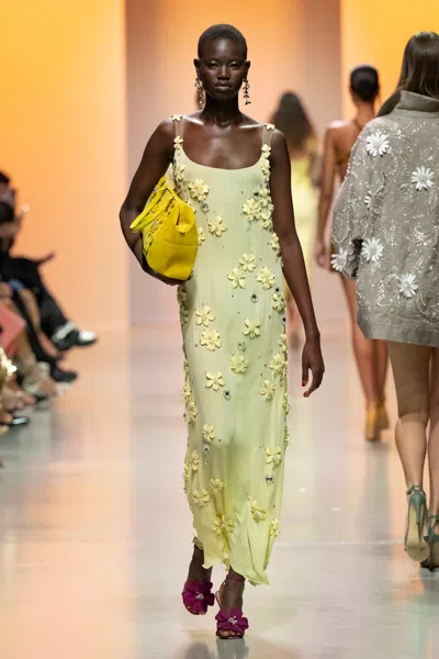 Georges Hobeika Embellished Georgette Dress In Yellow