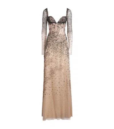 Georges Hobeika Embellished Gown In Sand