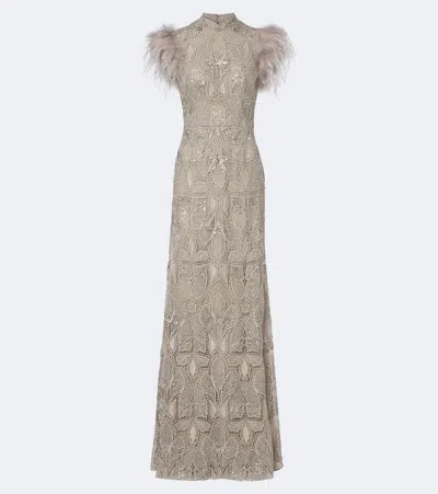 Georges Hobeika Embellished Guipure Lace Gown In Neutral
