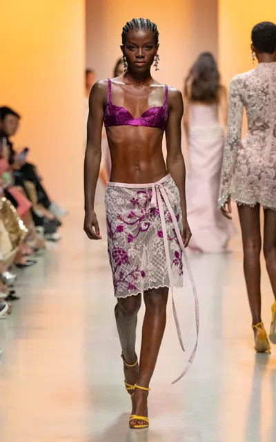 Georges Hobeika Embellished Lace Midi Skirt In Pink